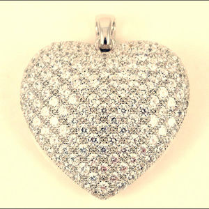 Sterling Silver Pave Set Puffed Heart Pendant